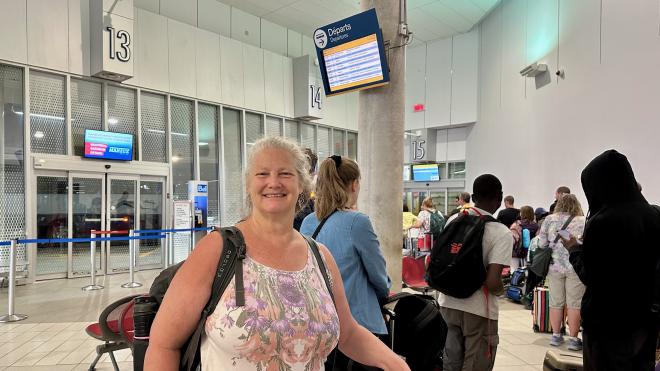Karen in the bus station