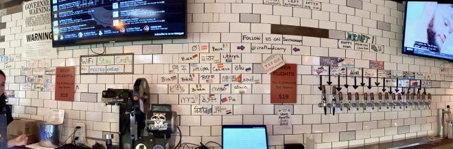 Wall behind the bar at Craft and Carry