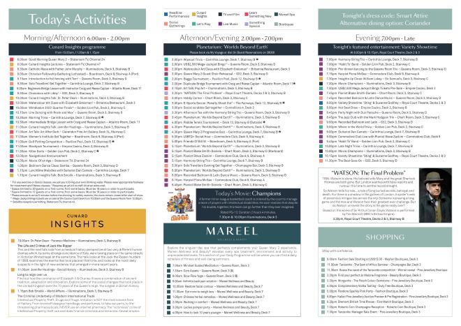 Queen Mary 2 Daily Programme
