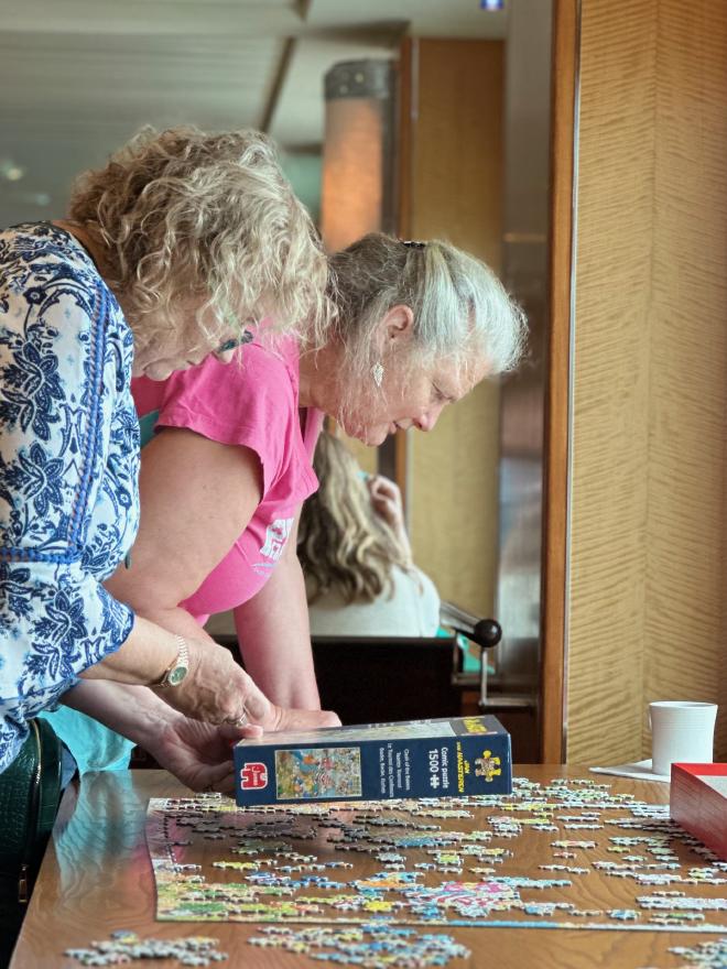 Karen working on a puzzle