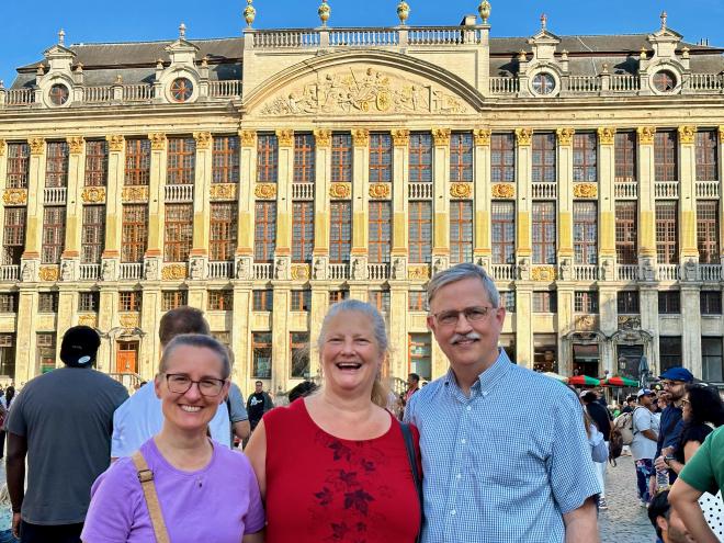 Mary-Lou, Karen and Kevin in the Brussels Grand Place